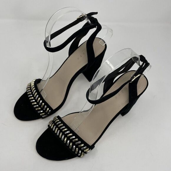 SANDRO Paris Strappy Sandals Womens 40 US 9 Black Suede 4" Heels Ankle-Strap - Picture 2 of 12